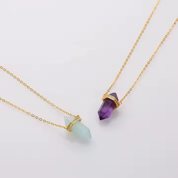 Charmables™ necklaces with raw crystal pendants, celestial charms, and fidget-friendly designs in 18kt gold vermeil and sterling silver. Featuring Moonstone, Amethyst, and Rose Quartz, each piece is crafted for personalization, energy, and everyday wear.